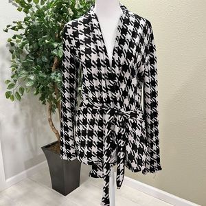 Houndstooth Front Tie Cardigan Sweater